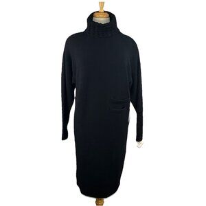 Vtg NOS Sz M Steve Fabrikant 100% Wool Midi Dress Black Turtleneck